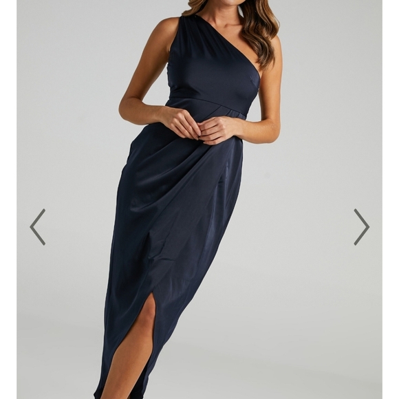 Showpo One Shoulder Navy Dress - Picture 1 of 7